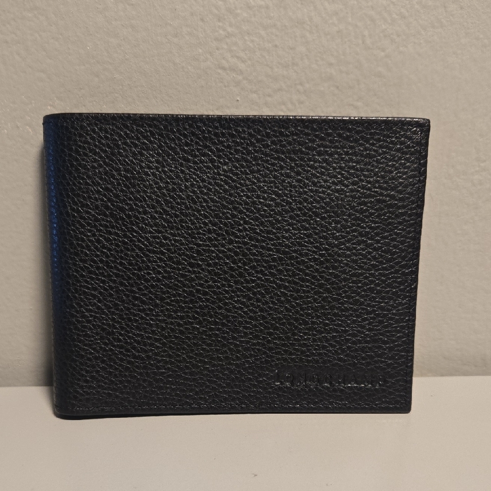 Long Champ Black Leather Bi Fold Wallet